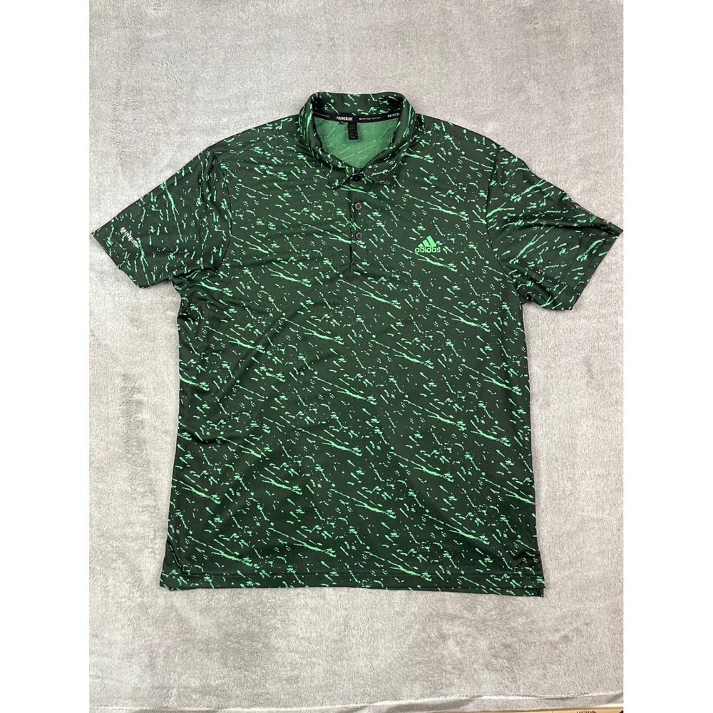 Adidas Golf Shirt Men's Primeblue Jacquard Print Polo Green Black Camelback Logo